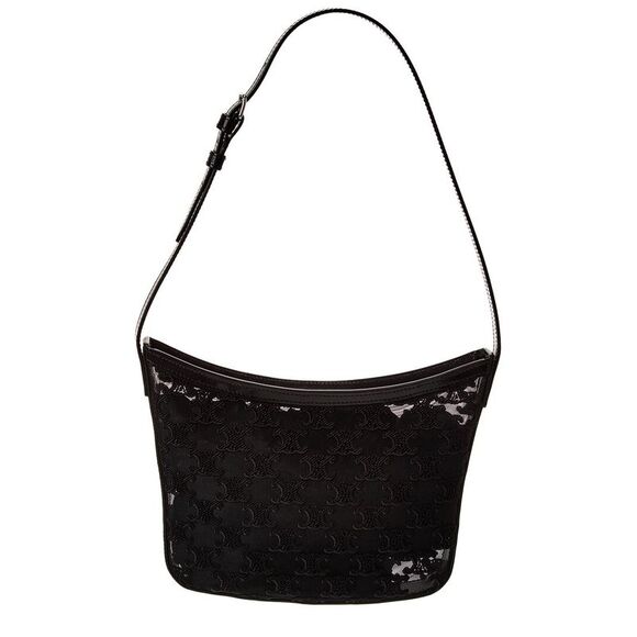 Celine Croque Medium Tulle & Leather Hobo Bag, Black - Picture 1 of 4
